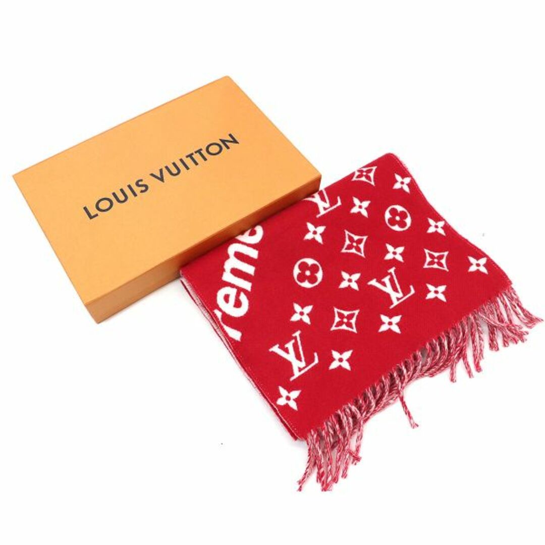 LOUIS VUITTON(ルイヴィトン)の未使用 展示品 ルイ ヴィトン LOUIS VUITTON シュプリーム マフラー ストール ウール カシミヤ レッド MP1890 VLP 90128778 メンズのファッション小物(マフラー)の商品写真