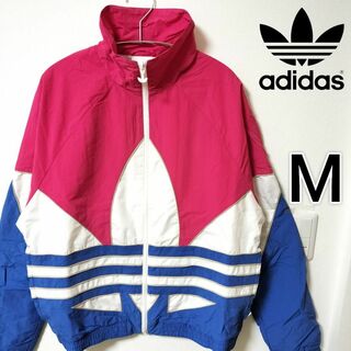 オリジナルス(Originals（adidas）)のアディダス BIGトレフォイル 青ピンク アウトライン ナイロンジャケット M(ナイロンジャケット)