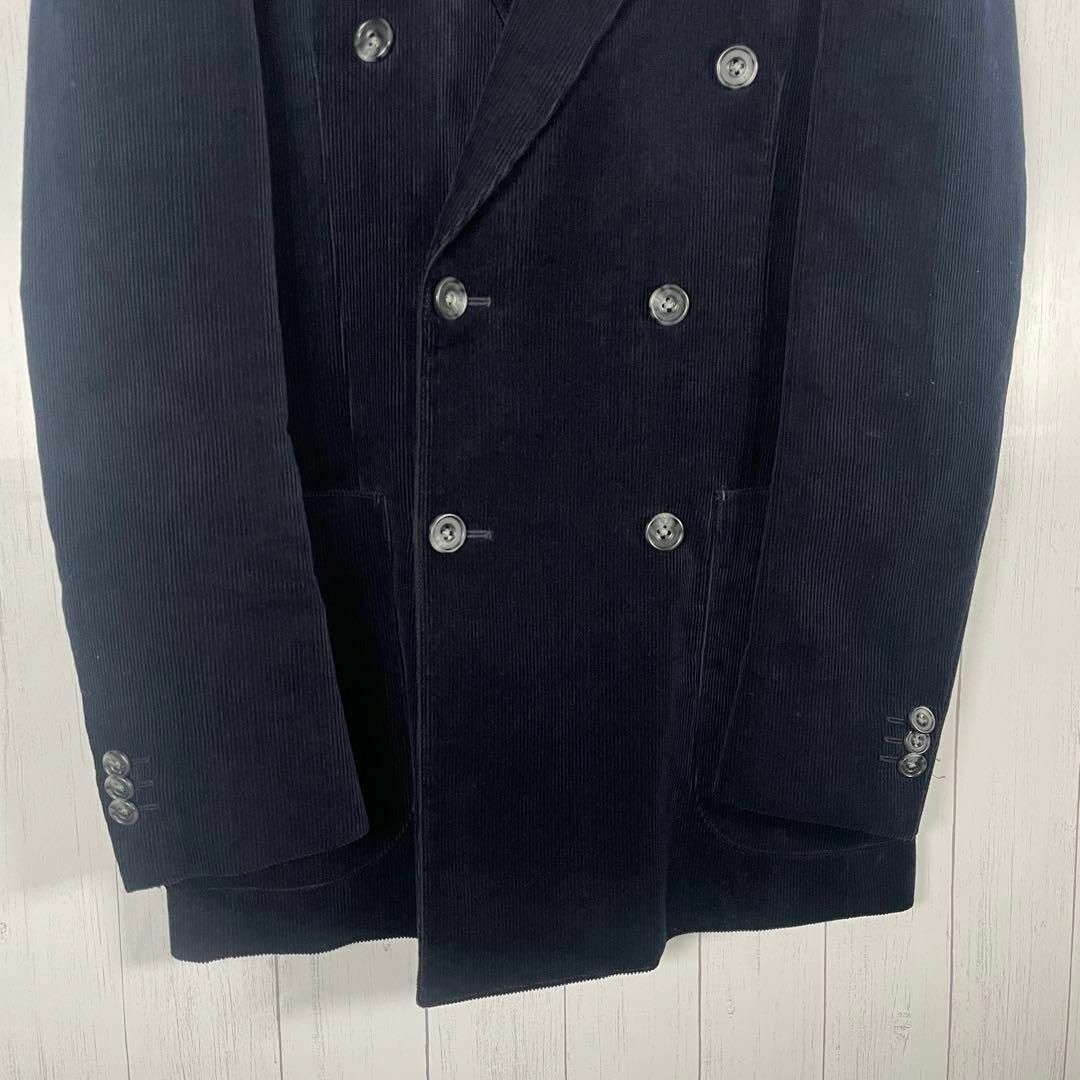 VINTAGE(ヴィンテージ)の[古着]セットアップ　テーラードジャケット　ダブルボタン　コーデュロイ　濃紺 メンズのスーツ(セットアップ)の商品写真