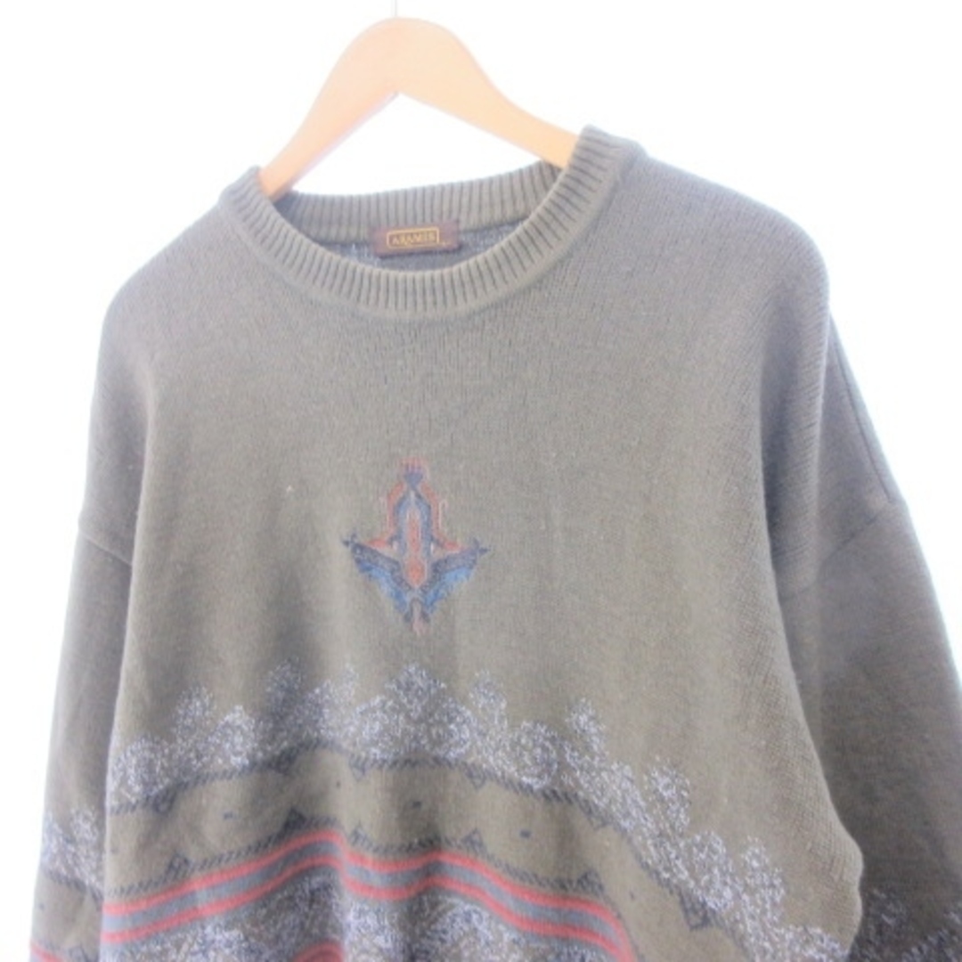 Aramis(アラミス)のアラミス ARAMIS ウール セーター ニット 刺繍 カーキ 緑 L メンズのトップス(ニット/セーター)の商品写真