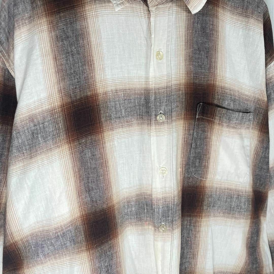 VINTAGE(ヴィンテージ)の[古着]ビンテージ　長袖　シャツ　オンブレチェック　80s　濃淡　リネン　茶色 メンズのトップス(シャツ)の商品写真