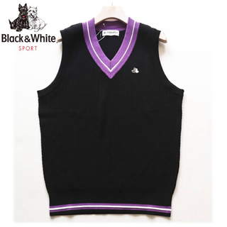 ブラックアンドホワイトスポーツウェア(Black & White Sportswear)の《ブラック＆ホワイト》新品 伸縮性◎ Vネック ニットベスト ゴルフウェア M(ウエア)