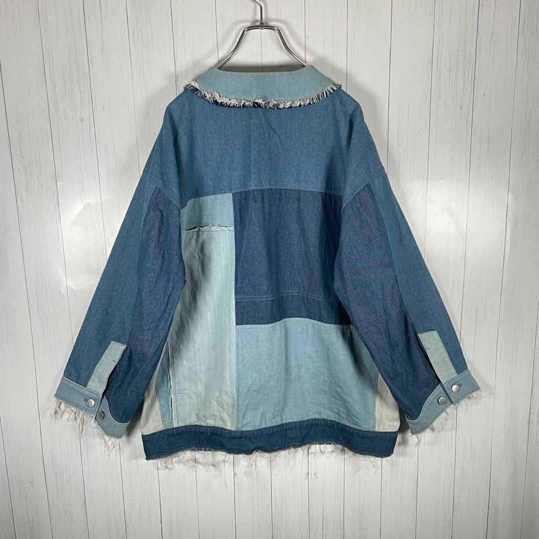 VINTAGE(ヴィンテージ)の[古着]ビンテージ　デニムシャツ　ノーカラー　ツギハギ　パッチワーク　刻印　青 メンズのトップス(シャツ)の商品写真