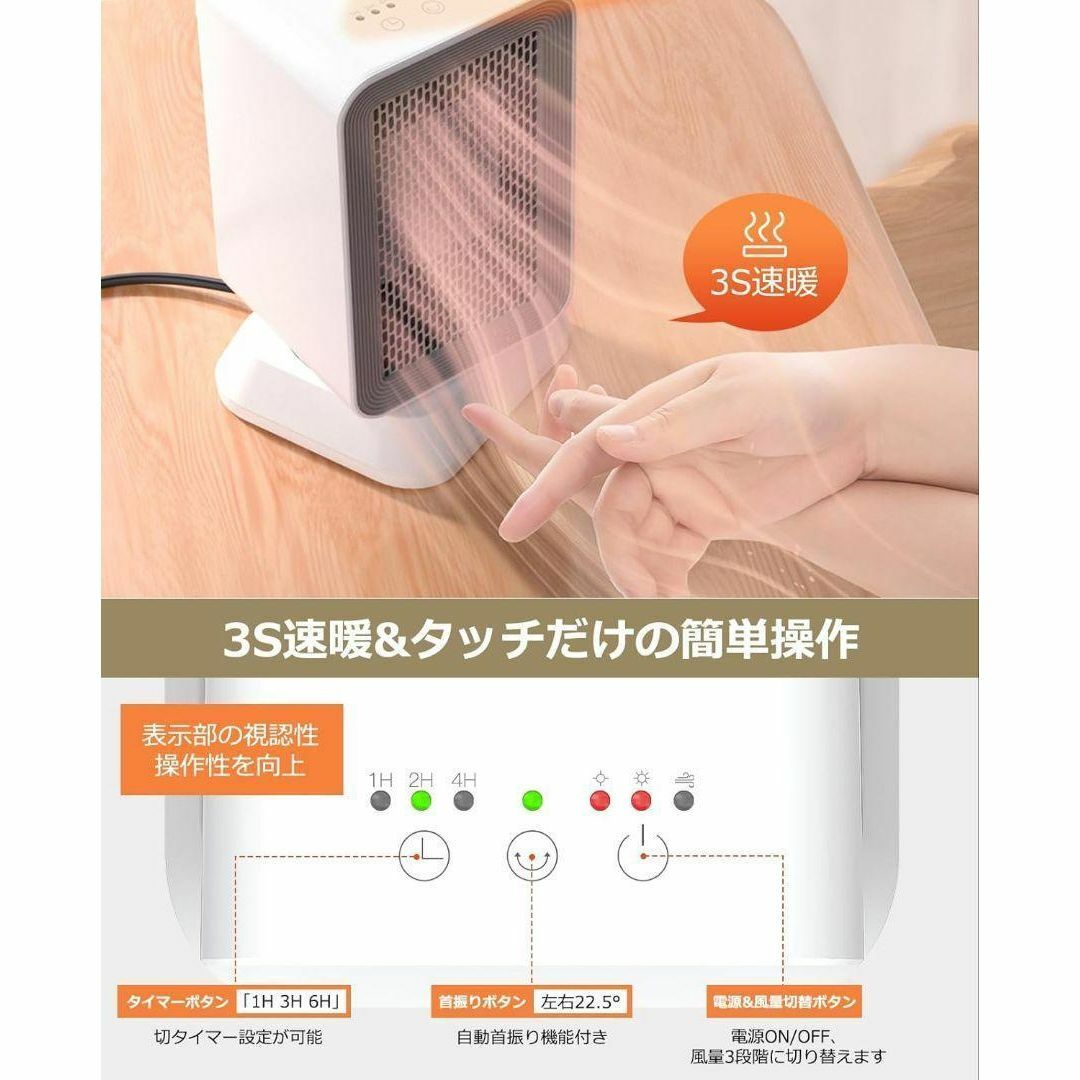 ⭐️冬物セール対象⭐️セラミックヒーター ファンヒーター 電気 小型 1000W スマホ/家電/カメラの冷暖房/空調(電気ヒーター)の商品写真