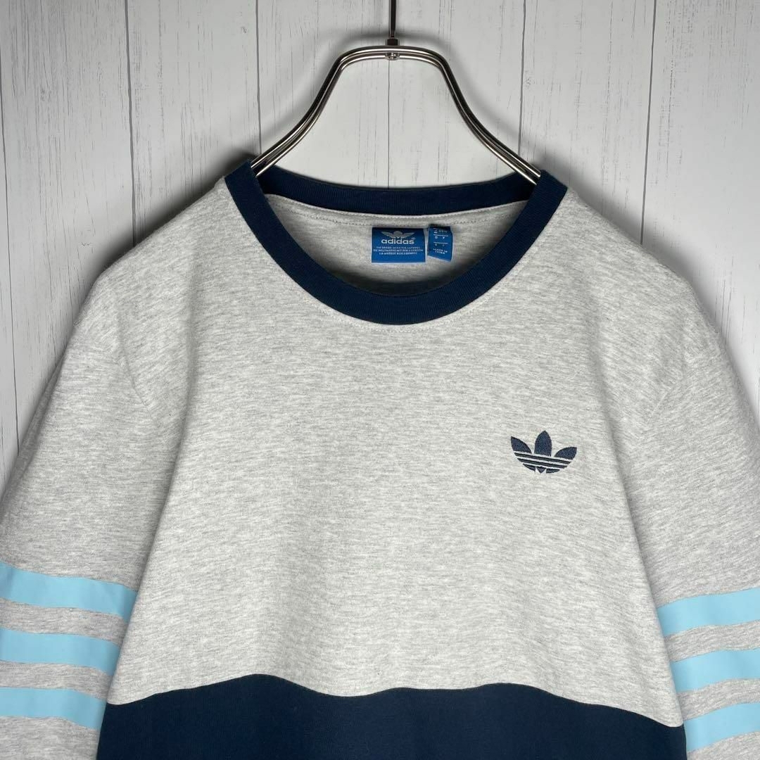 adidas(アディダス)の[古着]アディダス　七分袖　リンガーTシャツ　トレフォイル刺繍　バックロゴ メンズのトップス(Tシャツ/カットソー(七分/長袖))の商品写真