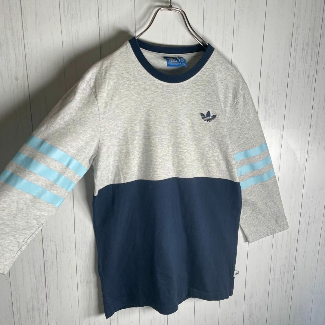 adidas(アディダス)の[古着]アディダス　七分袖　リンガーTシャツ　トレフォイル刺繍　バックロゴ メンズのトップス(Tシャツ/カットソー(七分/長袖))の商品写真