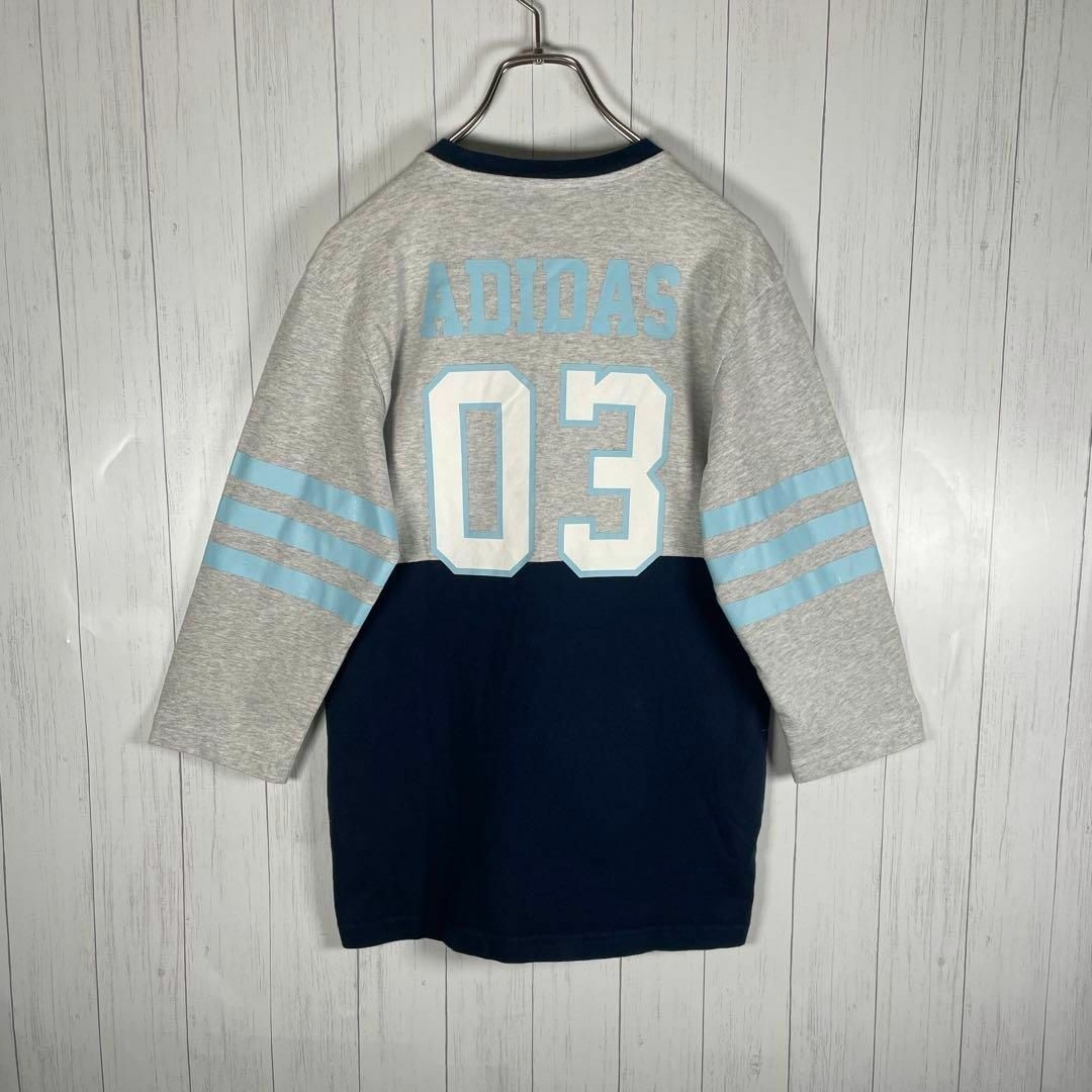 adidas(アディダス)の[古着]アディダス　七分袖　リンガーTシャツ　トレフォイル刺繍　バックロゴ メンズのトップス(Tシャツ/カットソー(七分/長袖))の商品写真