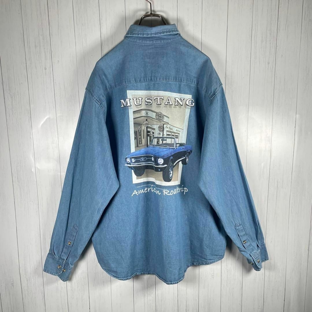 VINTAGE(ヴィンテージ)の[古着]ビンテージ　長袖　デニムシャツ　BD　バックロゴ　車　アメリカン　ブルー メンズのトップス(シャツ)の商品写真