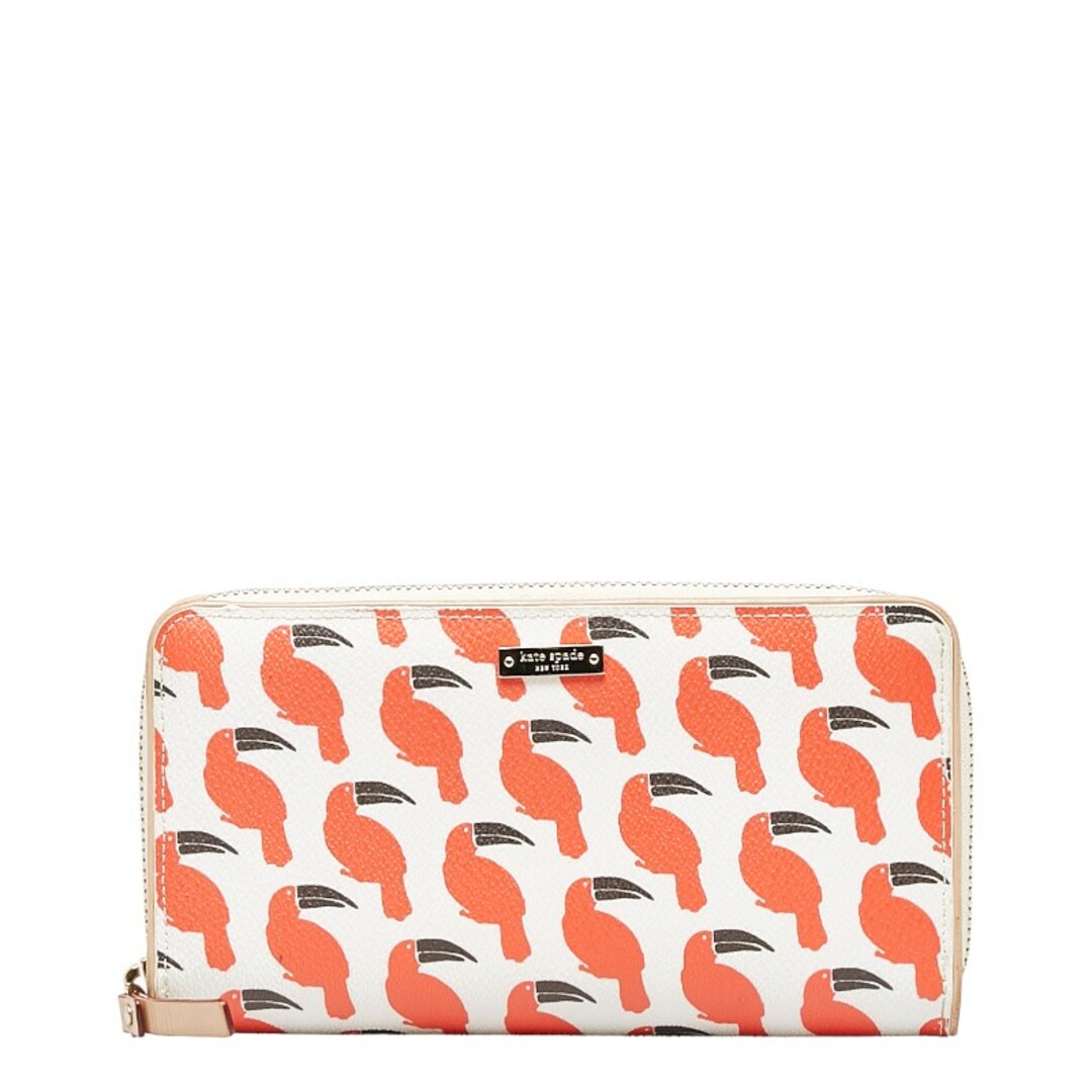 ファスナー外側ケイトスペード 鳥 バード 総柄 ラウンドファスナー 長財布 PVC レディース Kate Spade 【228-34066】