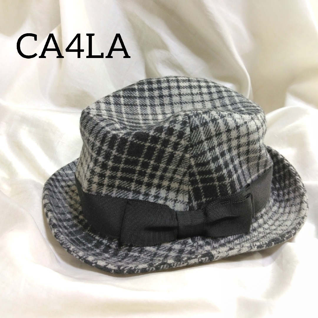 CA4LA(カシラ)のCA4LA ✿ カシラ ウール チェック リボン 帽子 ハット グレー ブラック レディースの帽子(ハット)の商品写真