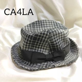 カシラ(CA4LA)のCA4LA ✿ カシラ ウール チェック リボン 帽子 ハット グレー ブラック(ハット)