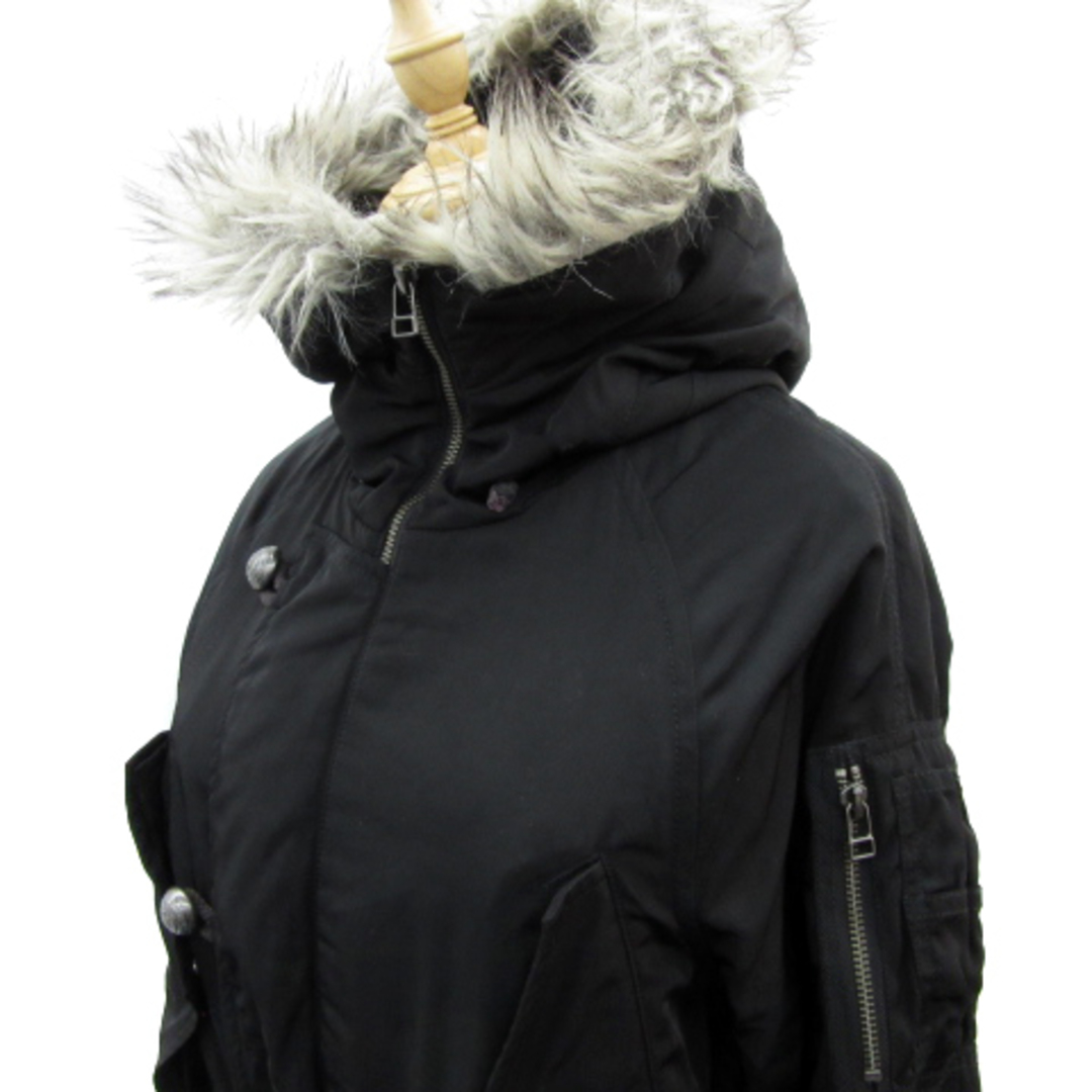 moussy(マウジー)のマウジー 中綿ジャケット ロング丈 フェイクファーフード付き リボン付き 1 黒 レディースのジャケット/アウター(ブルゾン)の商品写真