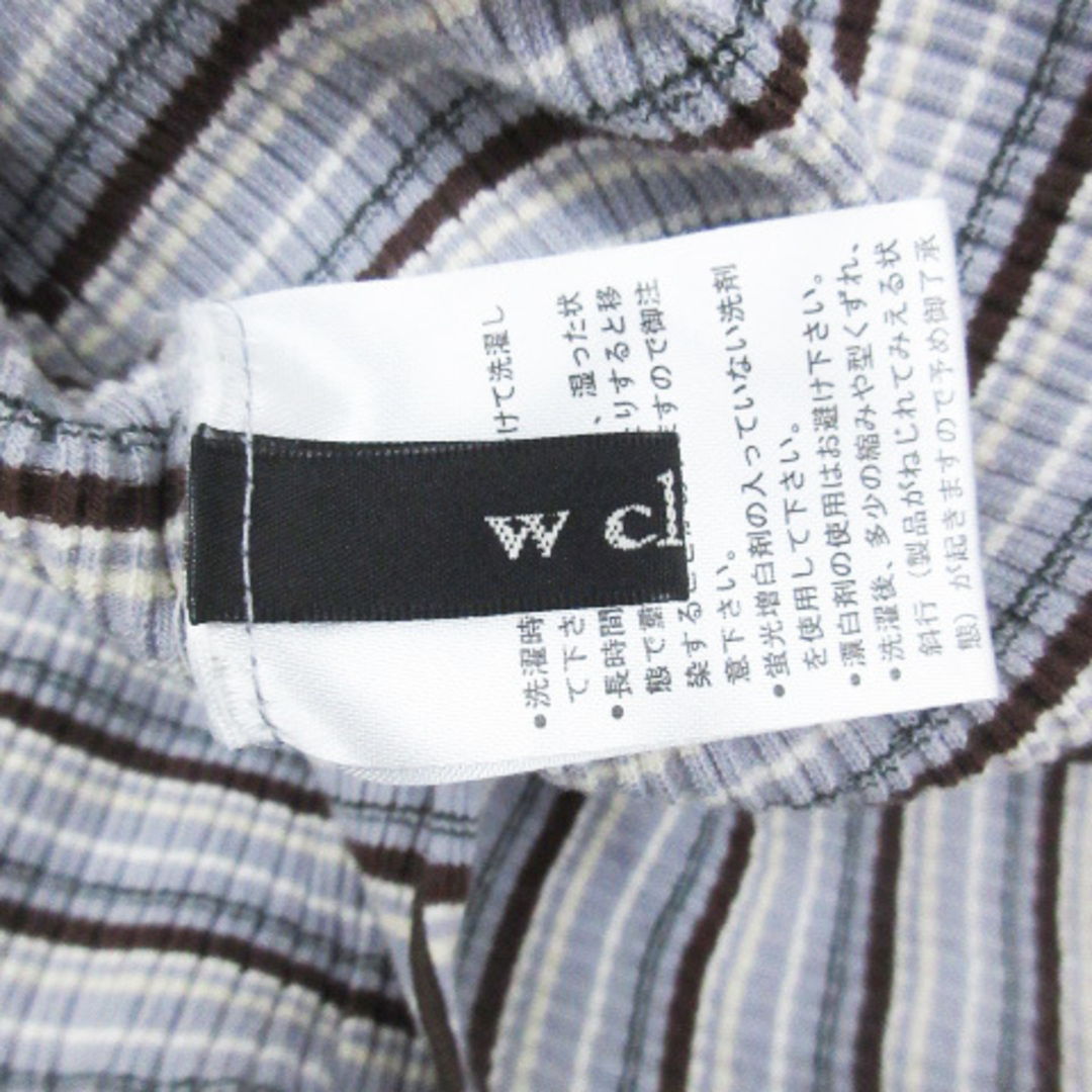 w closet(ダブルクローゼット)のダブルクローゼット リブカットソー ハイネック ボーダー柄 F ライトグレー レディースのトップス(カットソー(長袖/七分))の商品写真