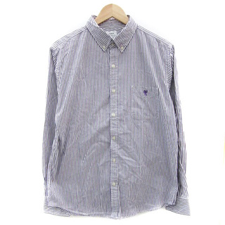 コーエン(coen)のコーエン カジュアルシャツ 長袖 ストライプ柄 刺繍 XL パープル 紫 ■MO(シャツ)