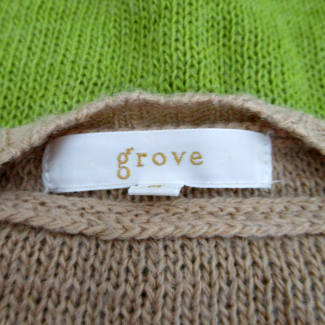 grove(グローブ)のグローブ ニット カットソー 長袖 ラウンドネック ウール混 M ベージュ 黄緑 レディースのトップス(ニット/セーター)の商品写真