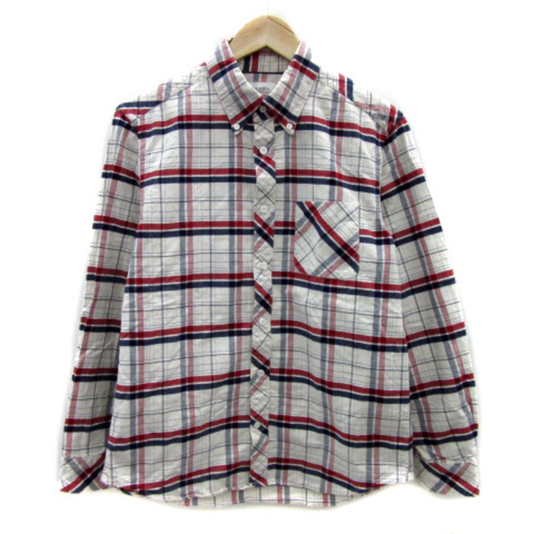 JUNRED(ジュンレッド)のジュンレッド カジュアルシャツ 長袖 ボタンダウン チェック柄 L 白 メンズのトップス(シャツ)の商品写真