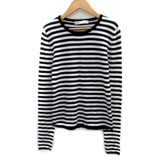 ザラ(ZARA)のザラ ZARA Tシャツ カットソー 長袖 ラウンドネック ボーダー柄 M 紺(Tシャツ(長袖/七分))