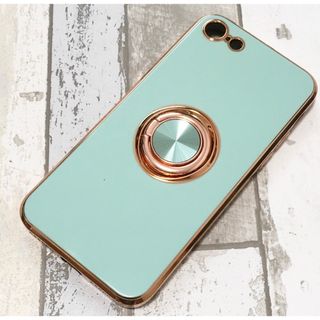 アイフォーン(iPhone)のiPhone se ケース iphone8 iphone7 スマホリング付 薄緑(iPhoneケース)