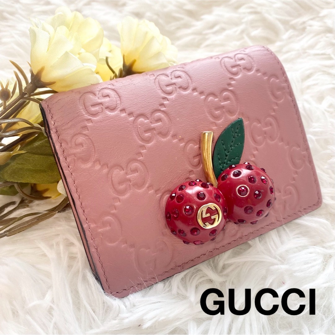 Gucci - 7.良品 グッチ 財布 折財布 ストーン欠けなし チェリー