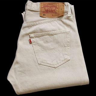 リーバイス(Levi's)の90s USA製 Levi'sリーバイス 501 カラーデニムパンツ 後染め ベージュ w32★オールド ビンテージ ジーンズ ストレート(デニム/ジーンズ)