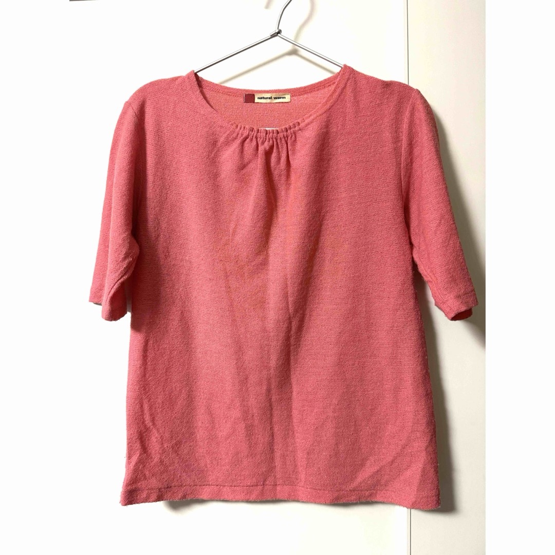 ● キラキラ ラメ入り ピンク カットソー 日本製 USED ● レディースのトップス(Tシャツ(半袖/袖なし))の商品写真