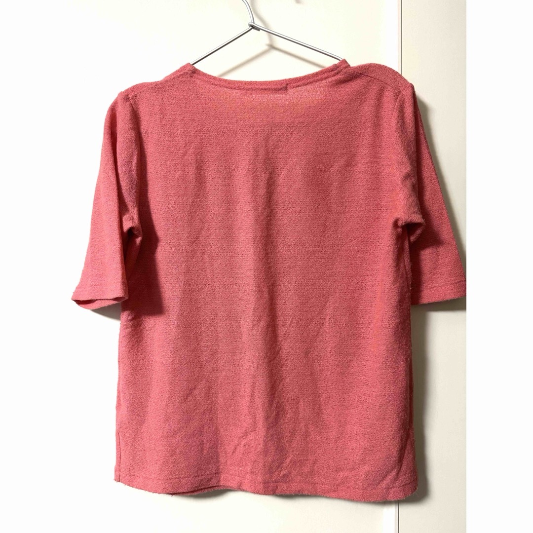 ● キラキラ ラメ入り ピンク カットソー 日本製 USED ● レディースのトップス(Tシャツ(半袖/袖なし))の商品写真