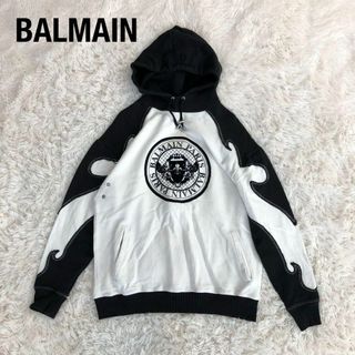 バルマン(BALMAIN)のBALMAI PARISバルマン　スウェットパーカー　白黒スエットパーカー(パーカー)