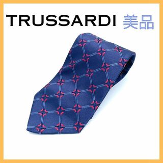 トラサルディ(Trussardi)のトラサルディ ネクタイ ブルー 小紋柄 チェック柄 メンズ スーツ ビジネス(ネクタイ)