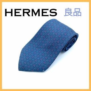 エルメス(Hermes)のHermes（エルメス）ネクタイ ブルー 結晶柄 赤ドット メンズ ビジネス(ネクタイ)