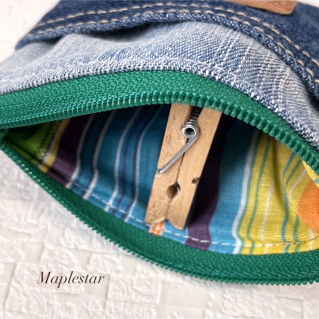 ハンドメイド⭐️デニムリメイク☆手のひらサイズのポケットミニポーチ 1631 ハンドメイドのファッション小物(ポーチ)の商品写真