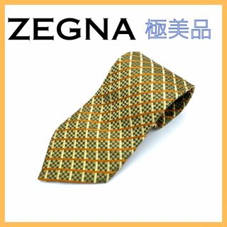 エルメネジルドゼニア(Ermenegildo Zegna)のネクタイ イエロー チェック柄 メンズ ビジネス 仕事 スーツ おしゃれ 古着(ネクタイ)