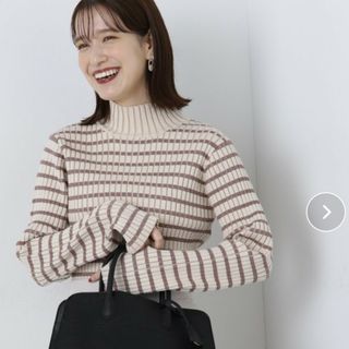 エヌナチュラルビューティーベーシック(N.Natural beauty basic)のタートル チェック リブニット ボーダー ナチュラル ビューティー ベーシック(ニット/セーター)