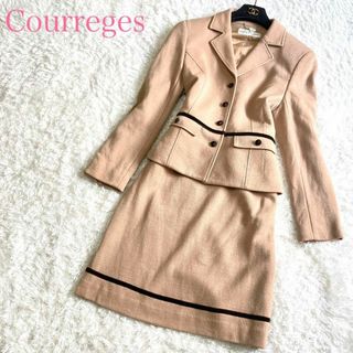 クレージュ(Courreges)のクレージュ セットアップスーツ 11号 M L ベージュ系 くるみボタン ベロア(スーツ)