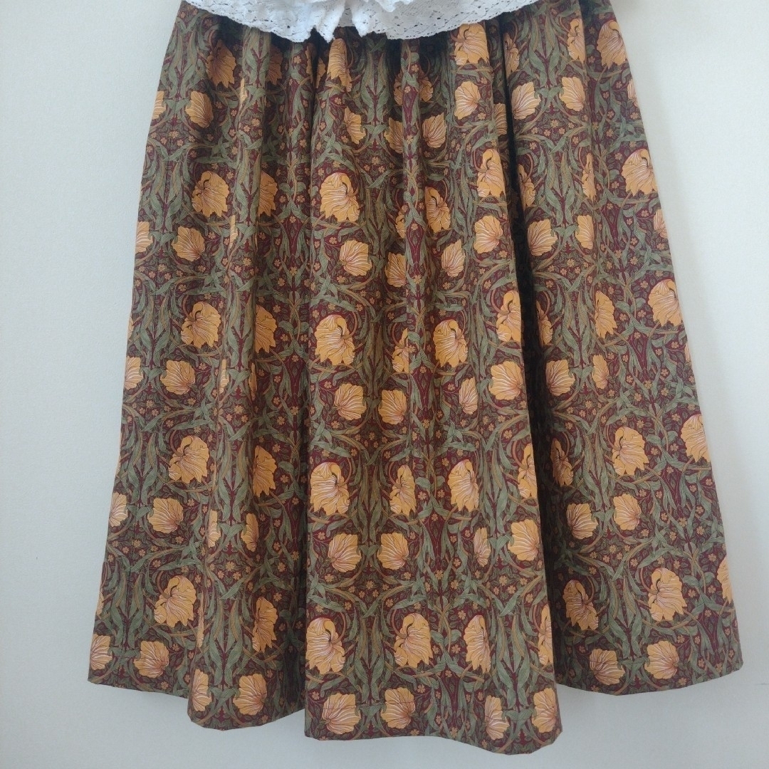 ハンドメイドウィリアムモリス ロングスカート ピンパーネル レッド レディースのスカート(ロングスカート)の商品写真
