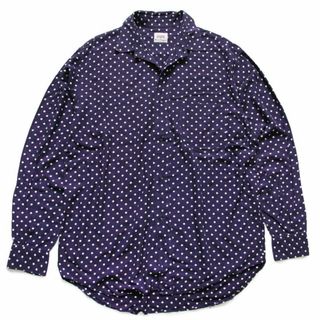 シスレー(Sisley)の90s イタリア製 SISLEY ドット柄 レーヨンシャツ ナス紺×白 L★オールド ビンテージ ユーロ デザイン ポルカ 水玉 オーバーサイズ(シャツ)