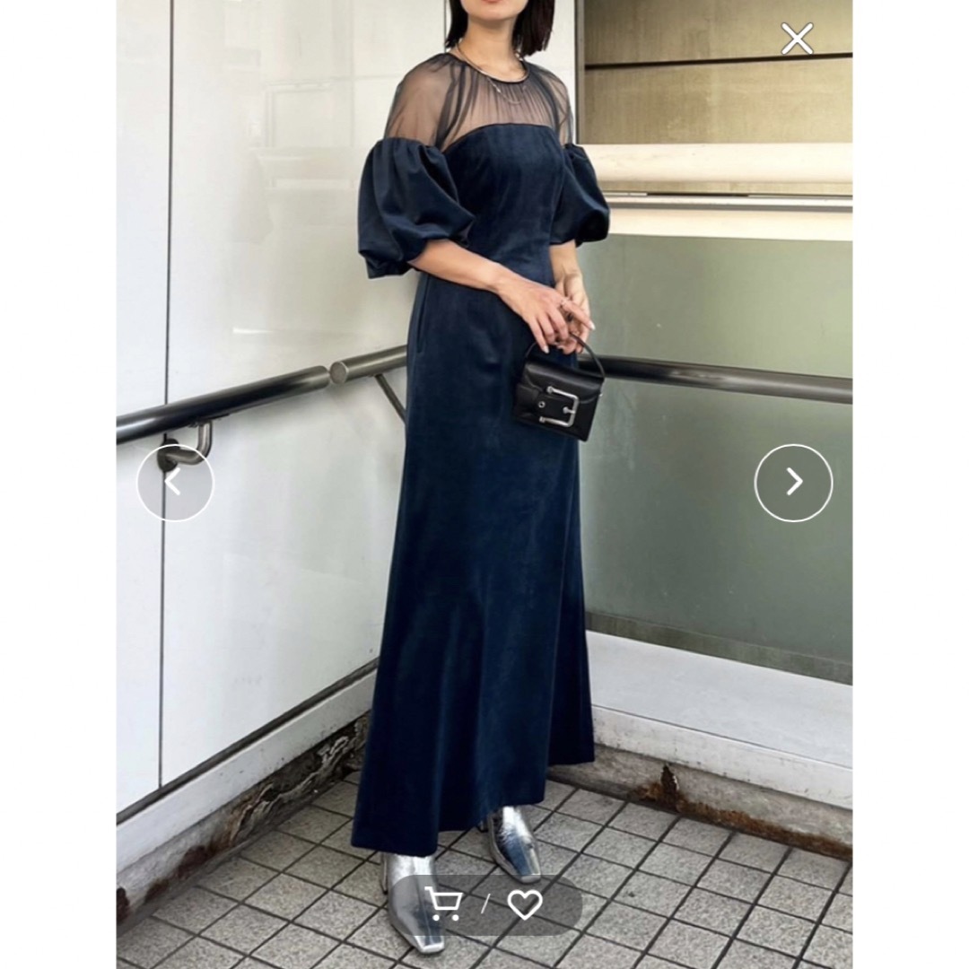 Ameri VINTAGE(アメリヴィンテージ)のSOUFFLE SLEEVE VELOUR DRESS レディースのワンピース(ロングワンピース/マキシワンピース)の商品写真