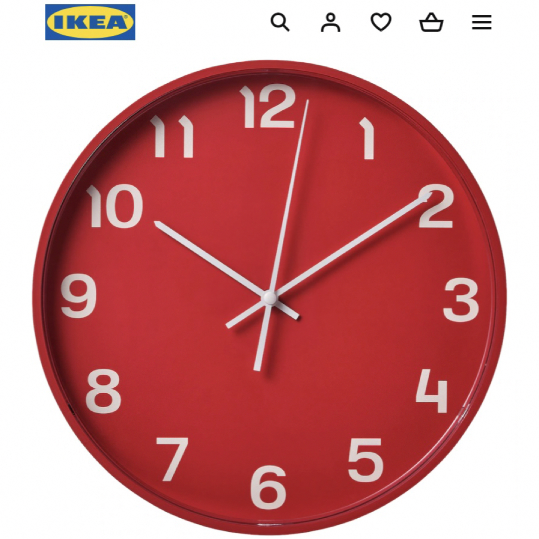 IKEA(イケア)のIKEA イケア　プルッティス ウォールクロック　レッド　28 cm インテリア/住まい/日用品のインテリア小物(掛時計/柱時計)の商品写真