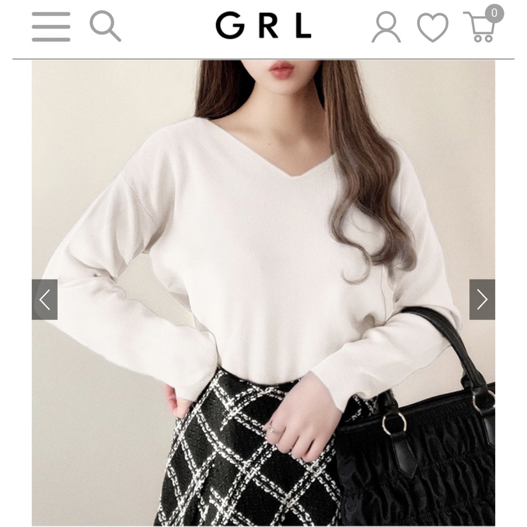 GRL(グレイル)のGRL Vネックニットトップス rut815 アイボリー ホワイト 白色 清楚 レディースのトップス(ニット/セーター)の商品写真