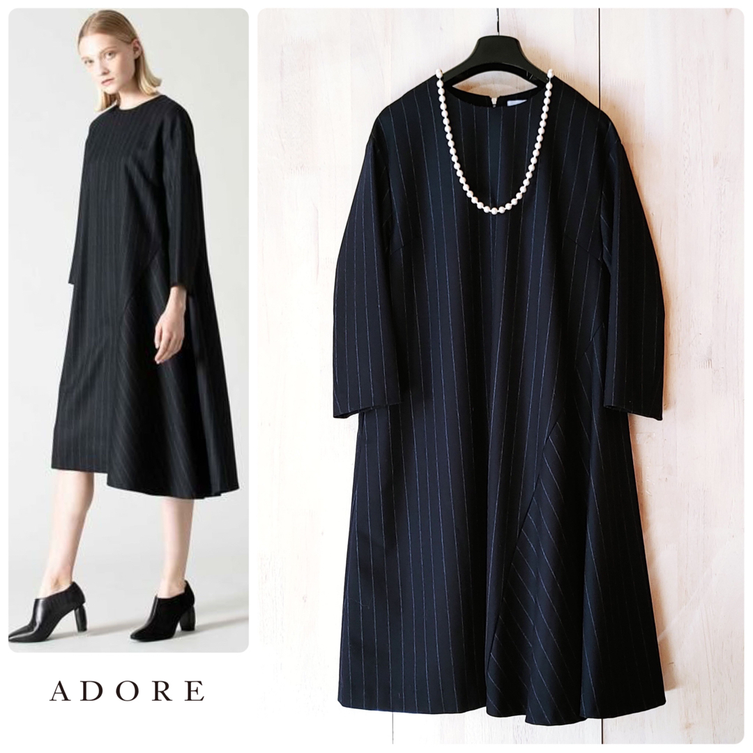 ADORE(アドーア)の◆幻◆ 希少美品　定価5.2万円 ADORE ウールストライプフレアワンピース レディースのワンピース(ひざ丈ワンピース)の商品写真