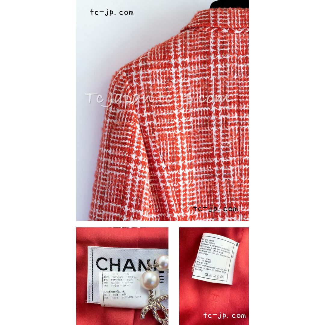 CHANEL(シャネル)のシャネル ジャケット CHANEL 貴重な限定品 ヴィンテージ レッド ホワイト ウール プードル モヘア ツイード コート 超美品 36 レディースのジャケット/アウター(テーラードジャケット)の商品写真