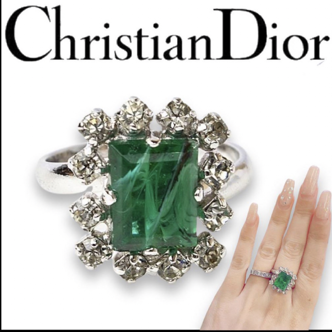 Christian Dior(クリスチャンディオール)の希少　DIOR ディオール　エメラルドモチーフ　ビジューリング　指輪 レディースのアクセサリー(リング(指輪))の商品写真