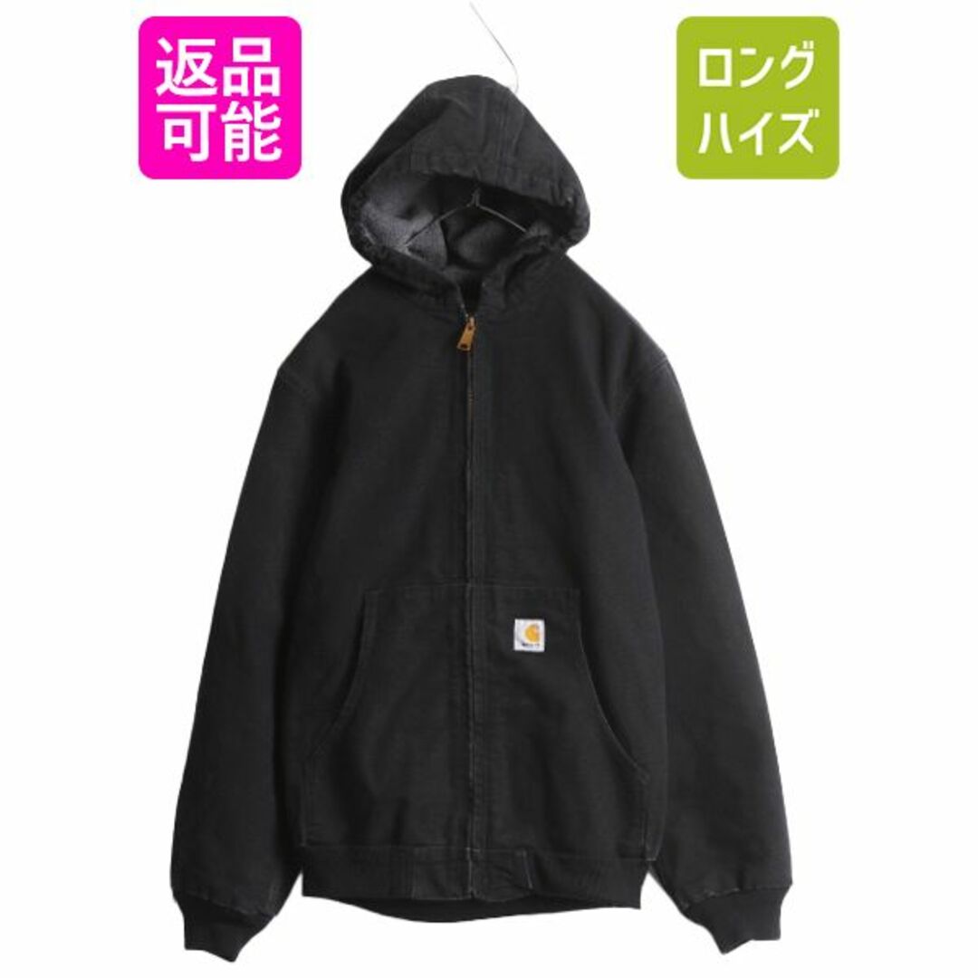 US企画 カーハート アクティブ ジャケット メンズ S程  CARHARTT 黒 ダック パーカー ブルゾン フリース ライナー フルジップ ブラックブルゾン