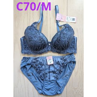 Ｃ７０/M★蒸れないカップのセクシーレースブラジャーショーツセット★新品(ブラ&ショーツセット)