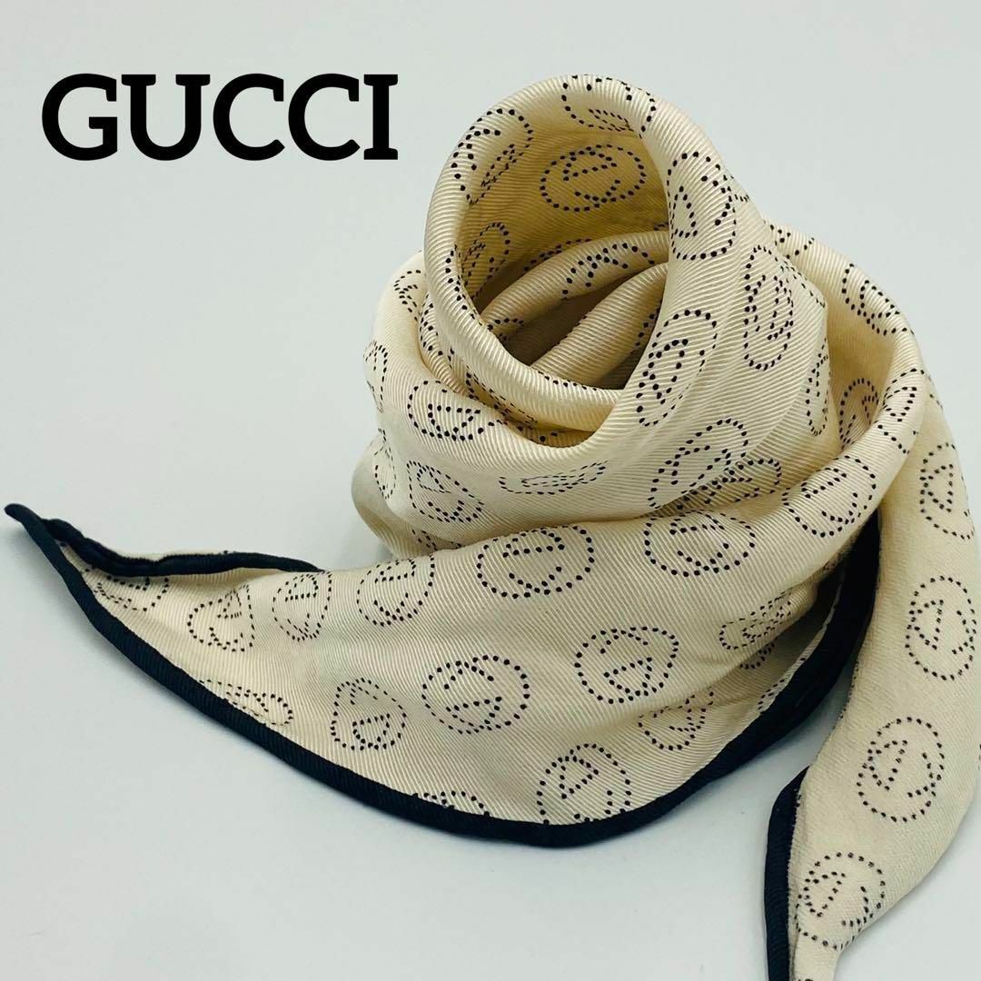 Gucci(グッチ)の★GUCCI★ スカーフ インターロッキング ひし形 ドット シルク ホワイト レディースのファッション小物(バンダナ/スカーフ)の商品写真