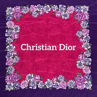 クリスチャンディオール(Christian Dior)の極美品 ★Dior★ スカーフ 大判 花 バラ ドット 水玉 シルク パープル(バンダナ/スカーフ)