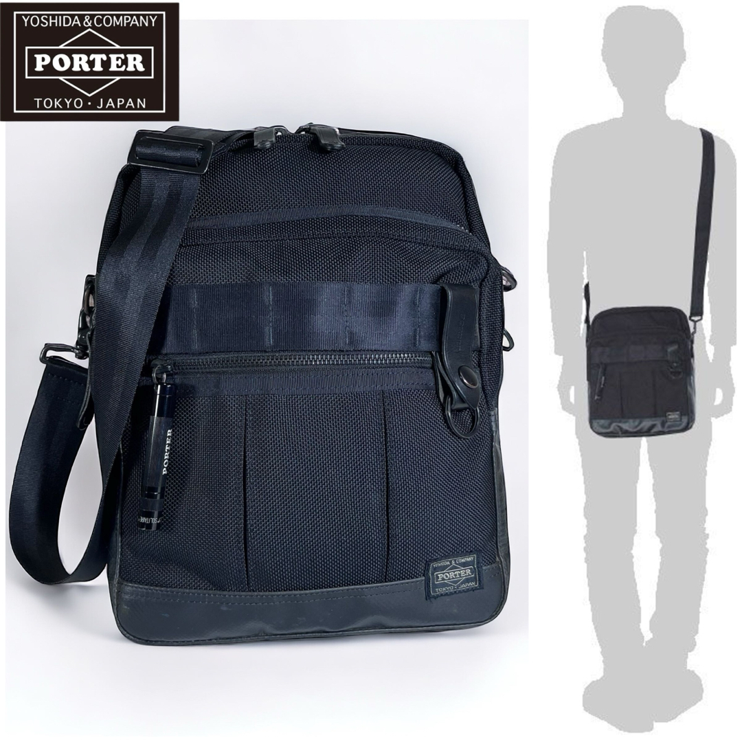 【美品】PORTER ポーター ヒート 縦型ショルダー ショルダーバッグ黒