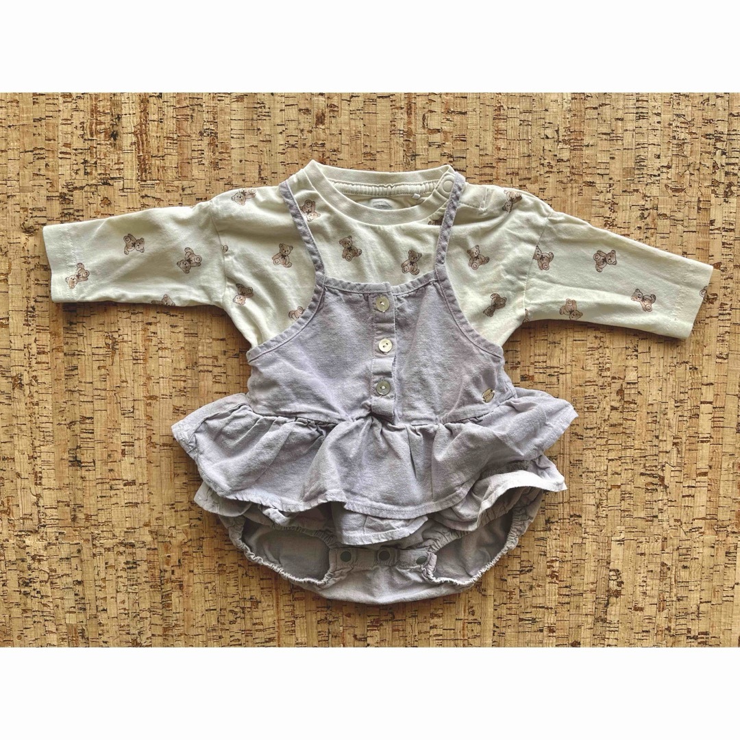 tete a tete(テータテート)の【目立った傷や汚れなし】テータテートフリルロンパース70西松屋くま柄Tシャツ60 キッズ/ベビー/マタニティのベビー服(~85cm)(ロンパース)の商品写真