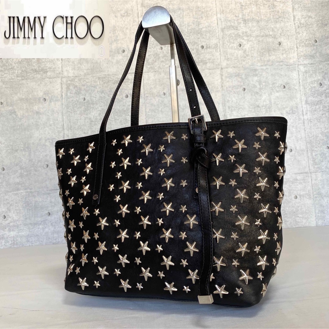 JIMMY CHOO(ジミーチュウ)の【良品】JIMMY CHOO SASHA/S ブラック スタッズ トートバッグ レディースのバッグ(トートバッグ)の商品写真