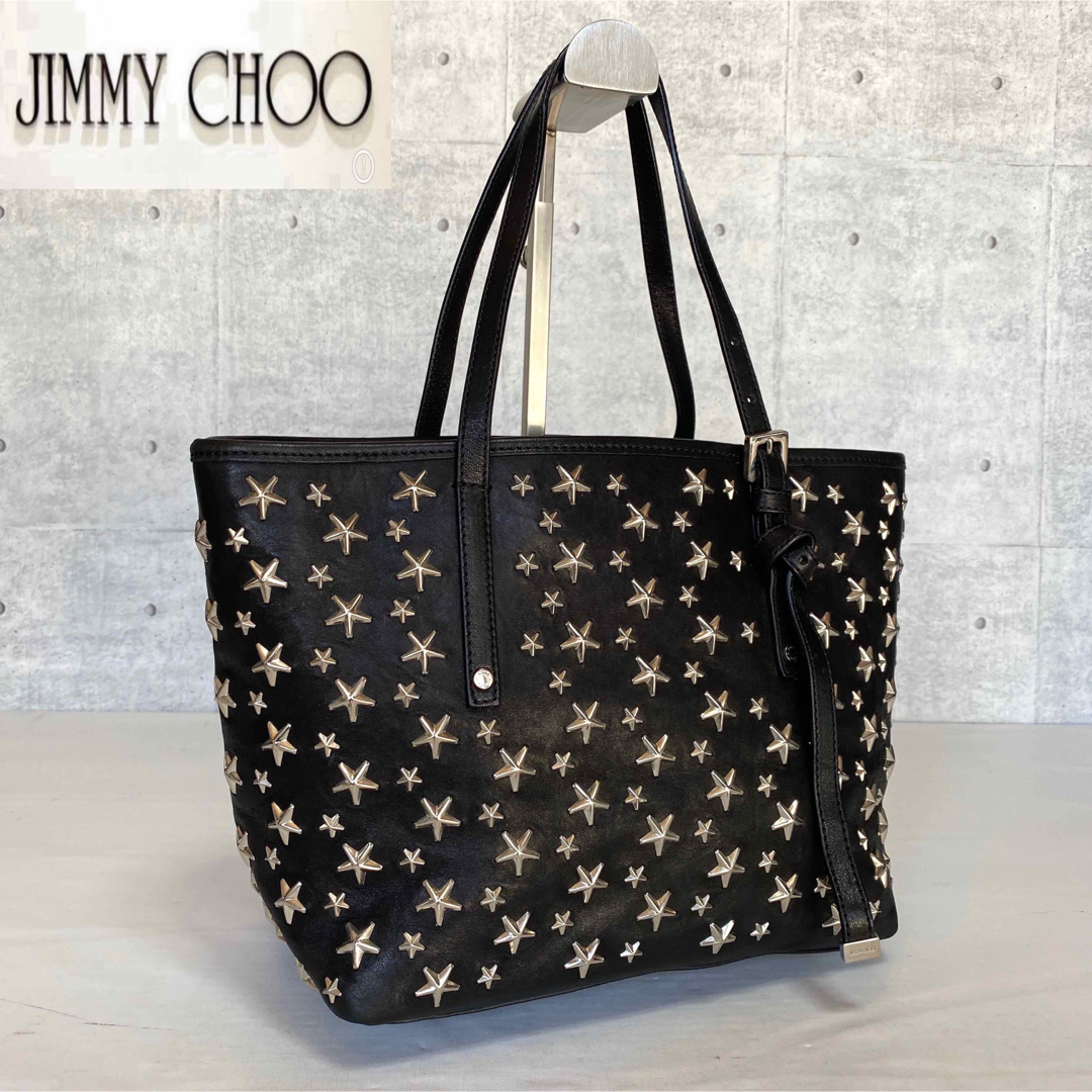 JIMMY CHOO(ジミーチュウ)の【良品】JIMMY CHOO SASHA/S ブラック スタッズ トートバッグ レディースのバッグ(トートバッグ)の商品写真