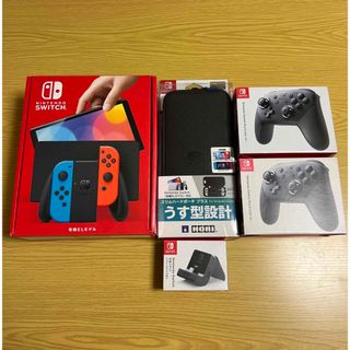 ニンテンドースイッチ(Nintendo Switch)の【充実セット】Nintendo Switch 有機EL プロコン2個、ソフト4本(家庭用ゲーム機本体)